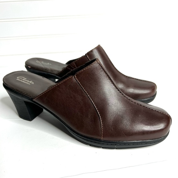 Clarks Bendables Women’s Brown Leather Mules Clogs Slip Ons Size 10M (81798) - Picture 1 of 9